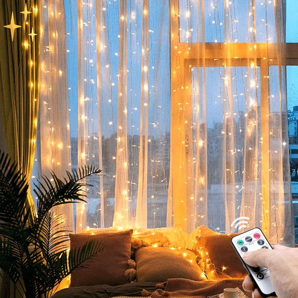 Curtain lamp with remote control and movable light for a warm, safe atmosphere at home