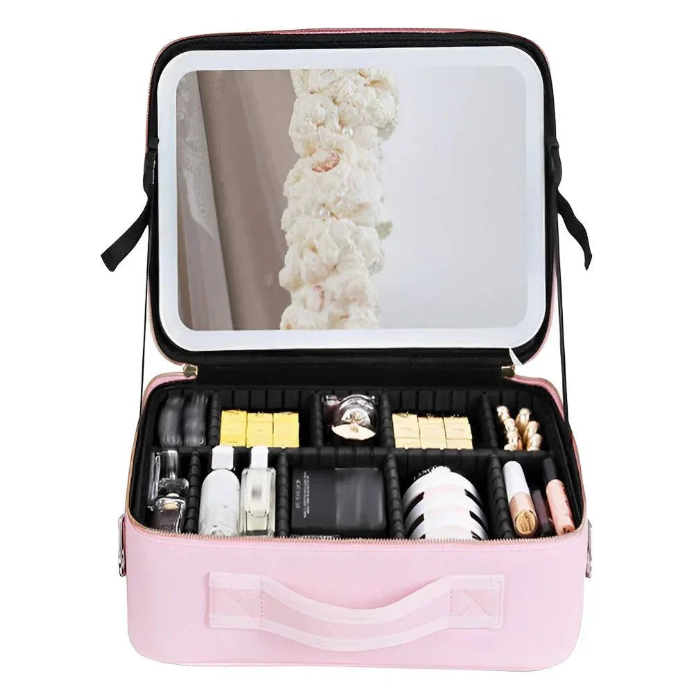 MirrorGlam LED Make-up Bag – Portable Cosmetic Case with Adjustable Light & Organizer Loops