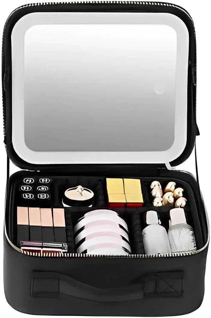 MirrorGlam LED Make-up Bag – Portable Cosmetic Case with Adjustable Light & Organizer Loops
