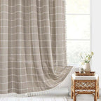 Modern Jacquard Linen Shower Curtain with Tassels (1 pcs) │ For Nordic Bathroom Decoration