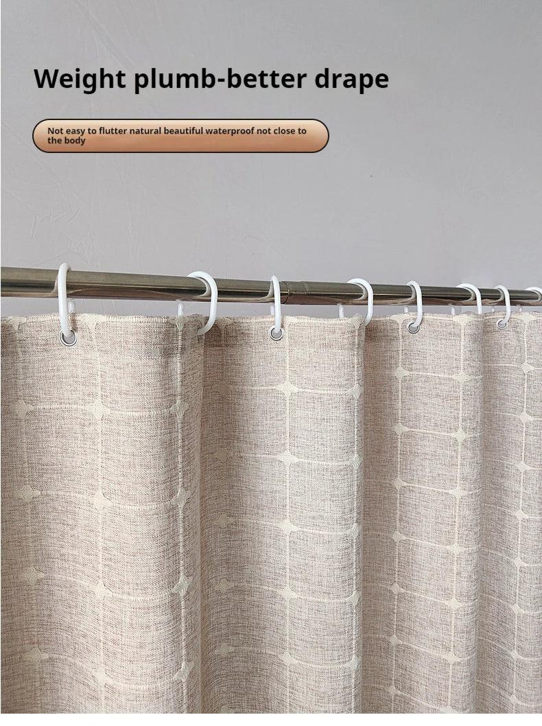 Modern Jacquard Linen Shower Curtain with Tassels (1 pcs) │ For Nordic Bathroom Decoration