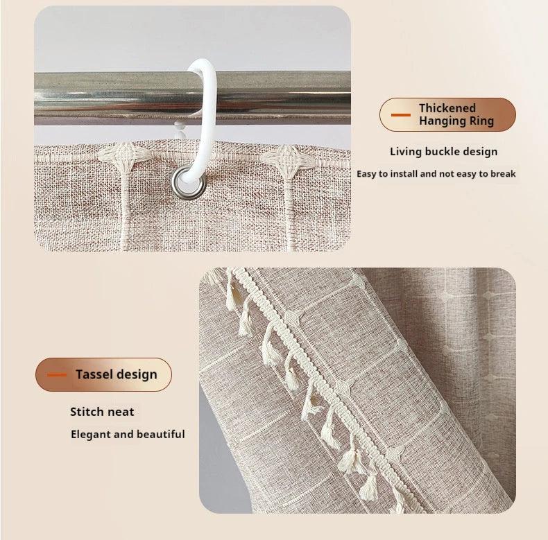 Modern Jacquard Linen Shower Curtain with Tassels (1 pcs) │ For Nordic Bathroom Decoration