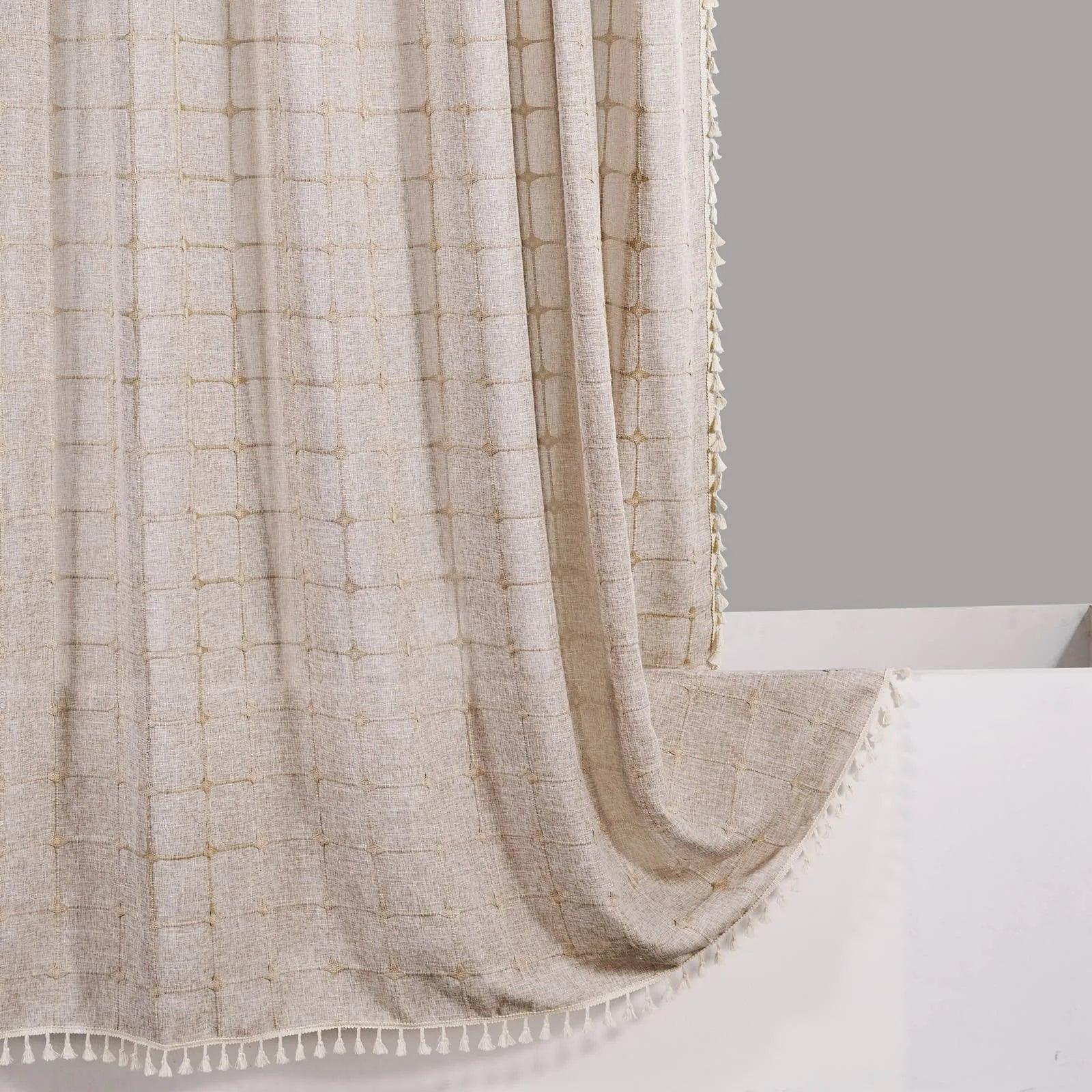 Modern Jacquard Linen Shower Curtain with Tassels (1 pcs) │ For Nordic Bathroom Decoration