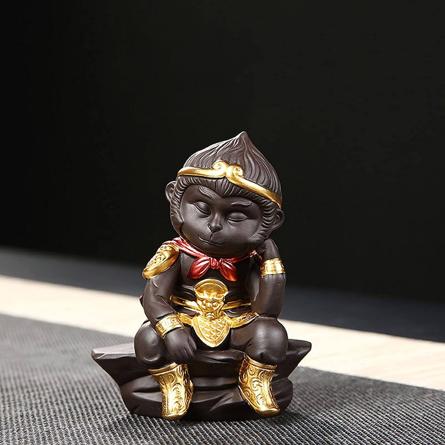 Monkey King in Meditation Decorative Statue with Character