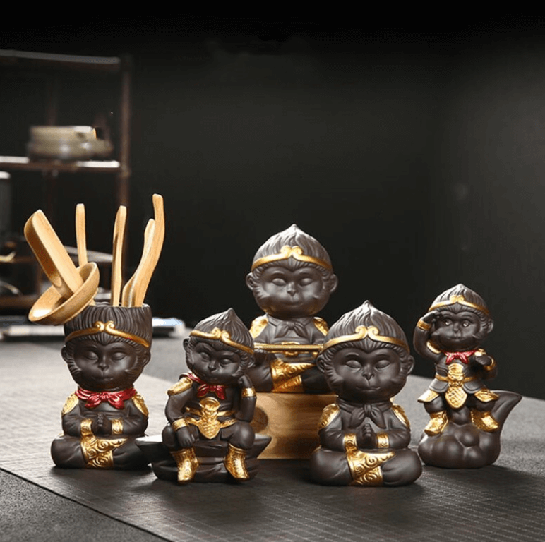 Monkey King in Meditation Decorative Statue with Character