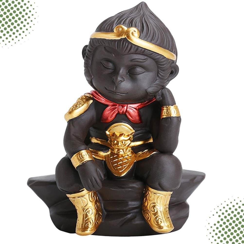 Monkey King in Meditation Decorative Statue with Character