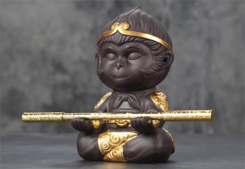Monkey King in Meditation Decorative Statue with Character