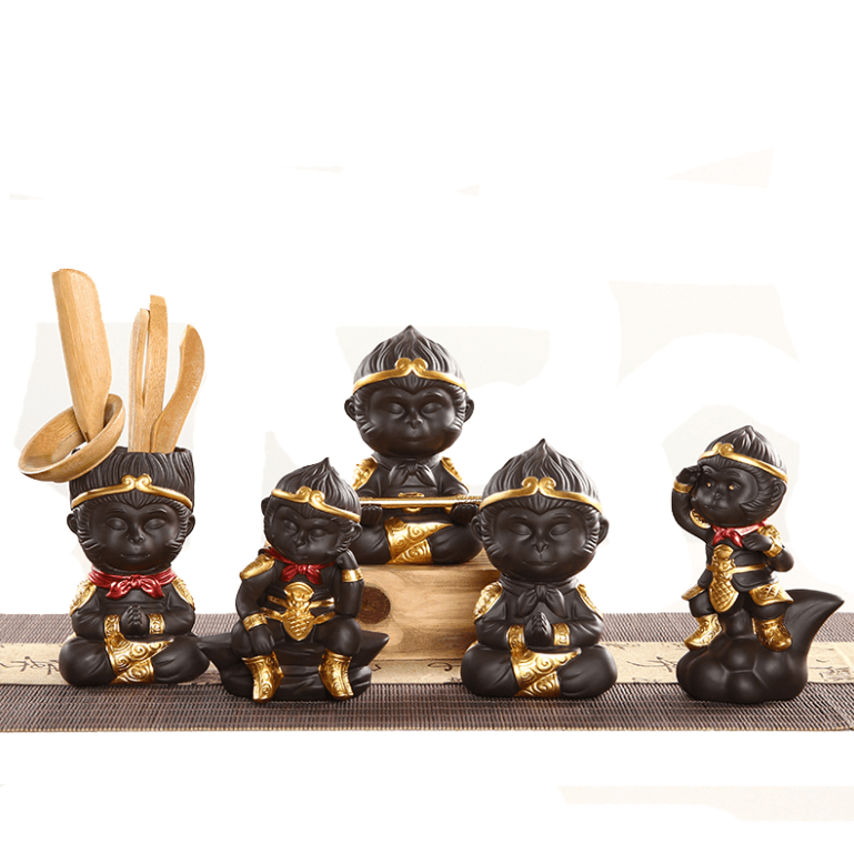 Monkey King in Meditation Decorative Statue with Character