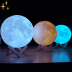 LunarGlow - 16 Colors Moon Lamp with Remote Control and Wooden Stand for Sleep Comfort and Atmosphere
