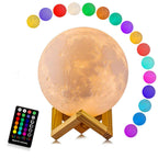 LunarGlow - 16 Colors Moon Lamp with Remote Control and Wooden Stand for Sleep Comfort and Atmosphere