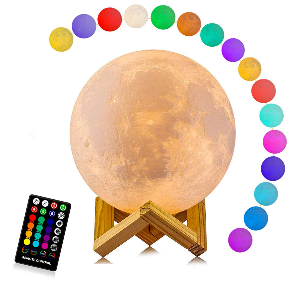LunarGlow - 16 Colors Moon Lamp with Remote Control and Wooden Stand for Sleep Comfort and Atmosphere