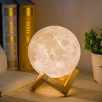 LunarGlow - 16 Colors Moon Lamp with Remote Control and Wooden Stand for Sleep Comfort and Atmosphere