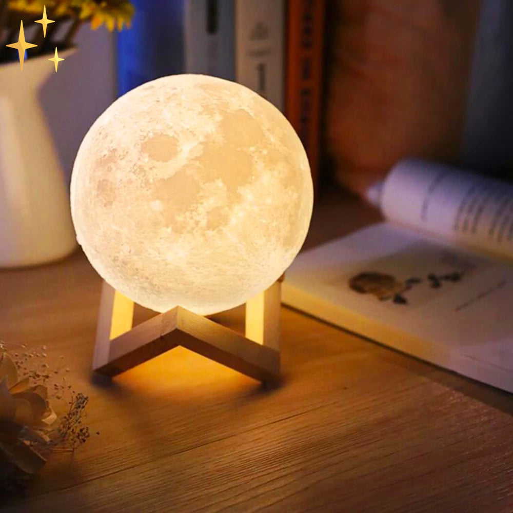 LunarGlow - 16 Colors Moon Lamp with Remote Control and Wooden Stand for Sleep Comfort and Atmosphere