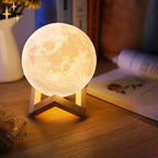 LunarGlow - 16 Colors Moon Lamp with Remote Control and Wooden Stand for Sleep Comfort and Atmosphere