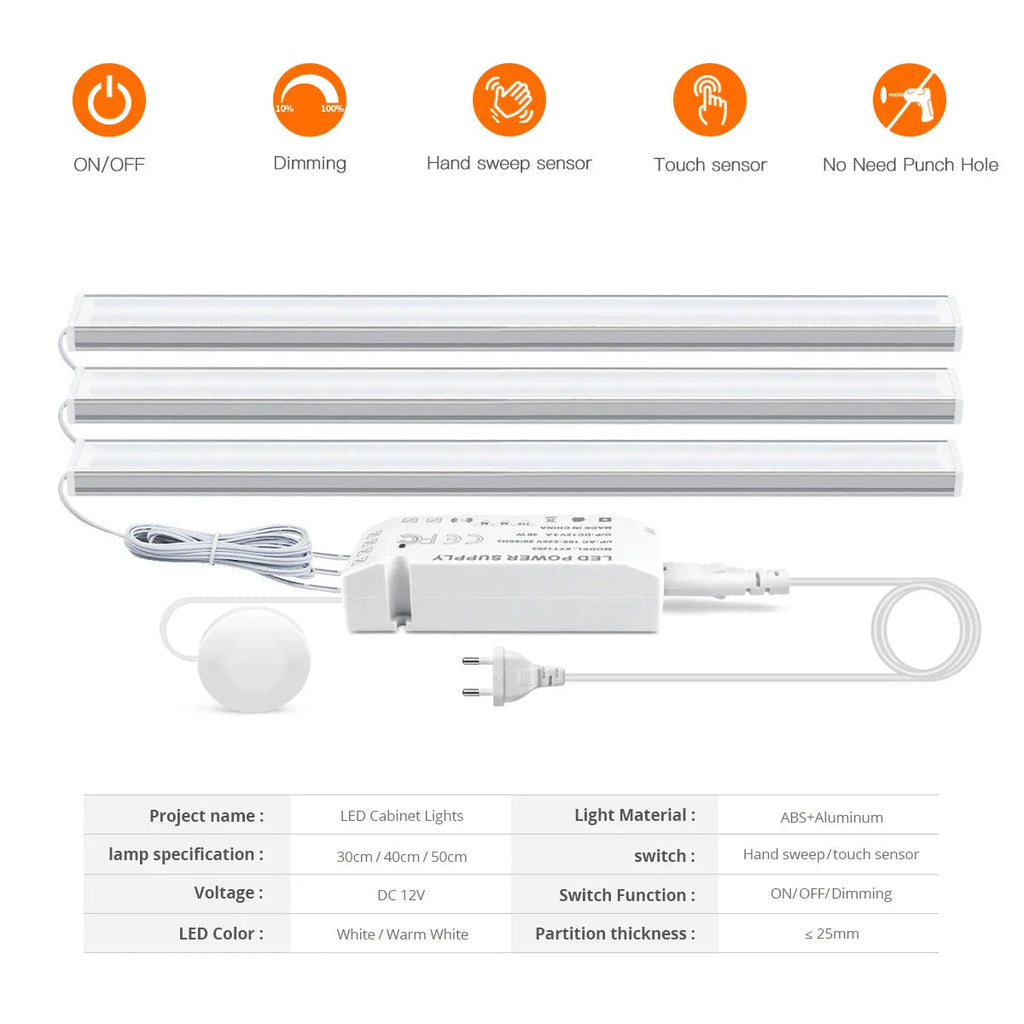 Motion Touch Sensor LED Lights Wireless Light Penetrable Wood Aluminum Bar