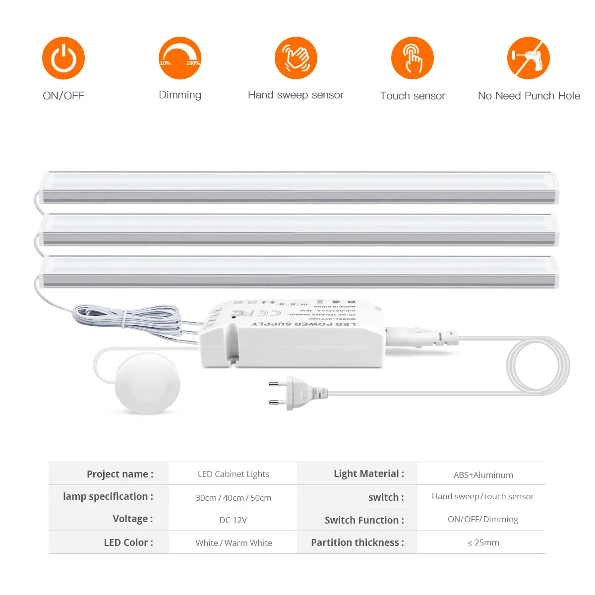 Motion Touch Sensor LED Lights Wireless Light Penetrable Wood Aluminum Bar