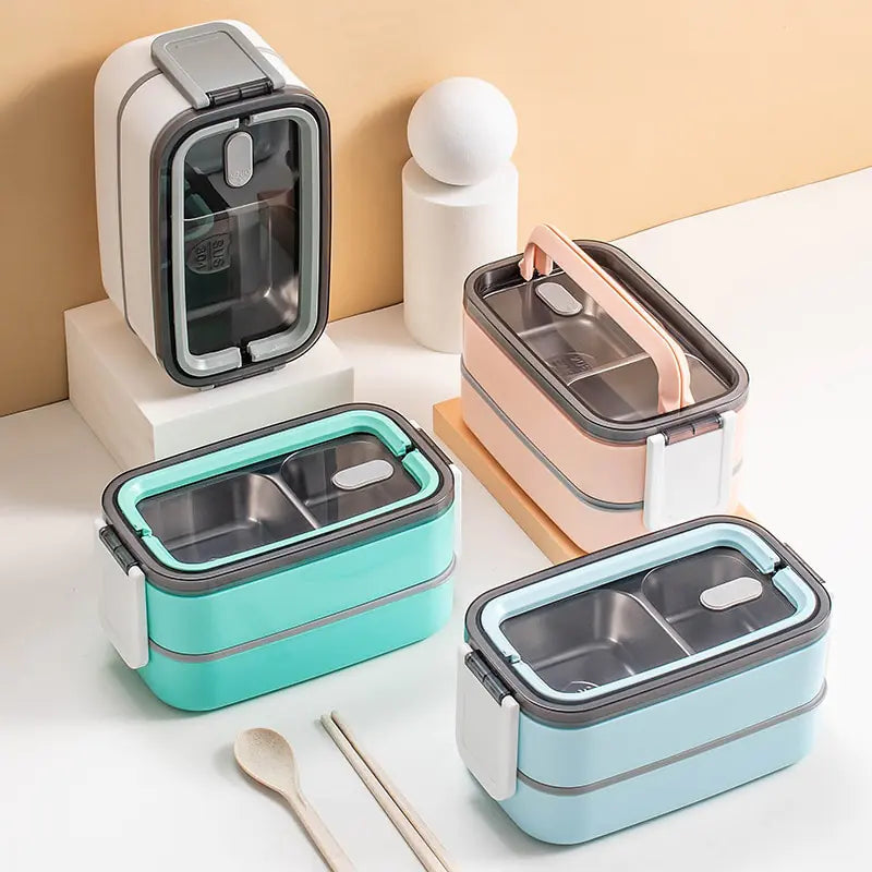 2-layer stainless steel Bento lunch box with locking lid