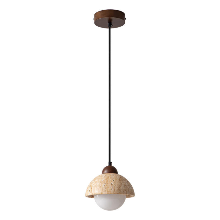 Elegant pendant lamp made of wood and natural marble