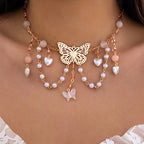 Multi Layered Butterfly Heart Choker Necklace