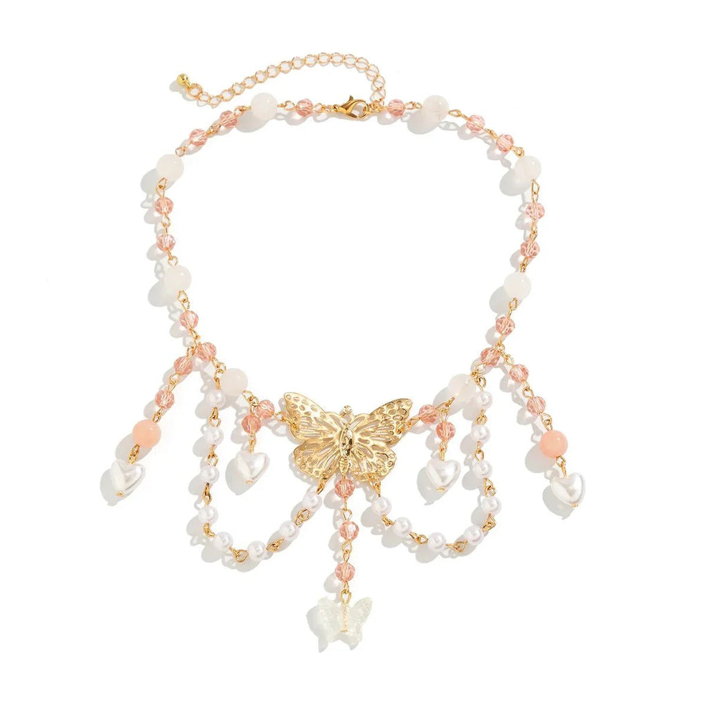 Multi Layered Butterfly Heart Choker Necklace