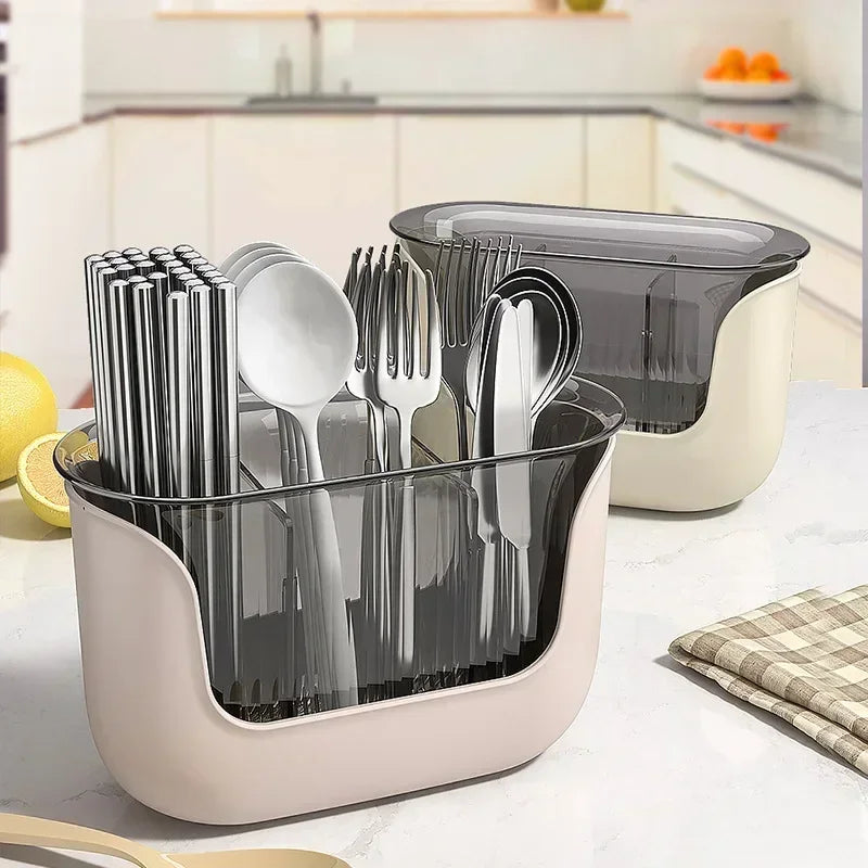 Multifunctional Cutlery Holder and Drain Storage Basket Utensils Rack