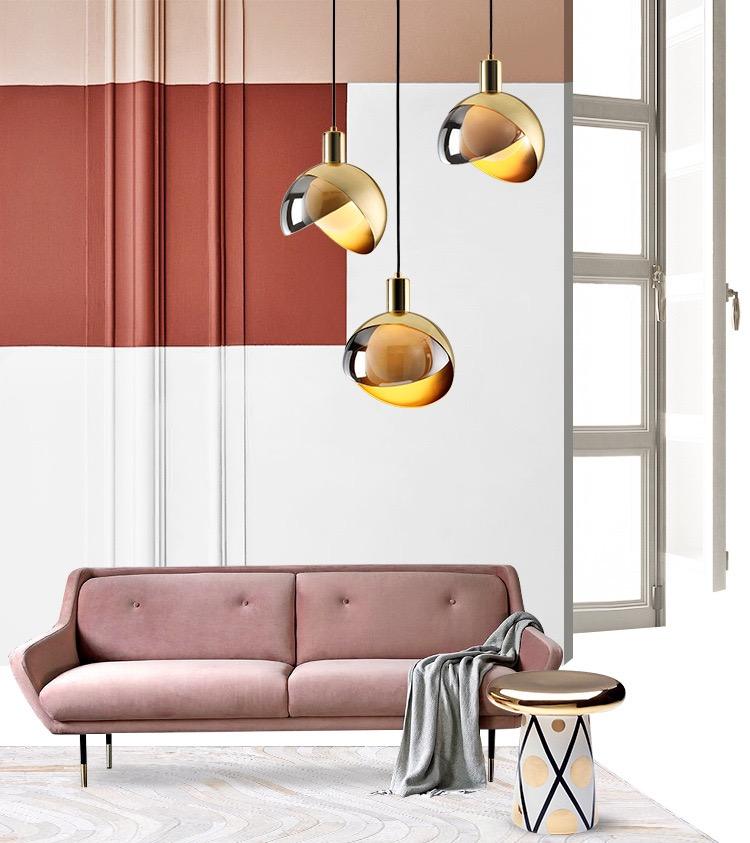Elegant pendant light made of gold glass for dining room