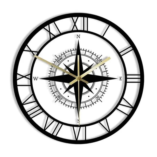 Nautical Compass Wall Clock – Silent Acrylic Maritime Design
