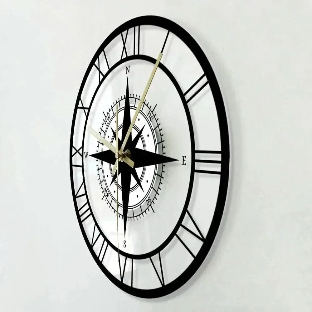 Nautical Compass Wall Clock – Silent Acrylic Maritime Design