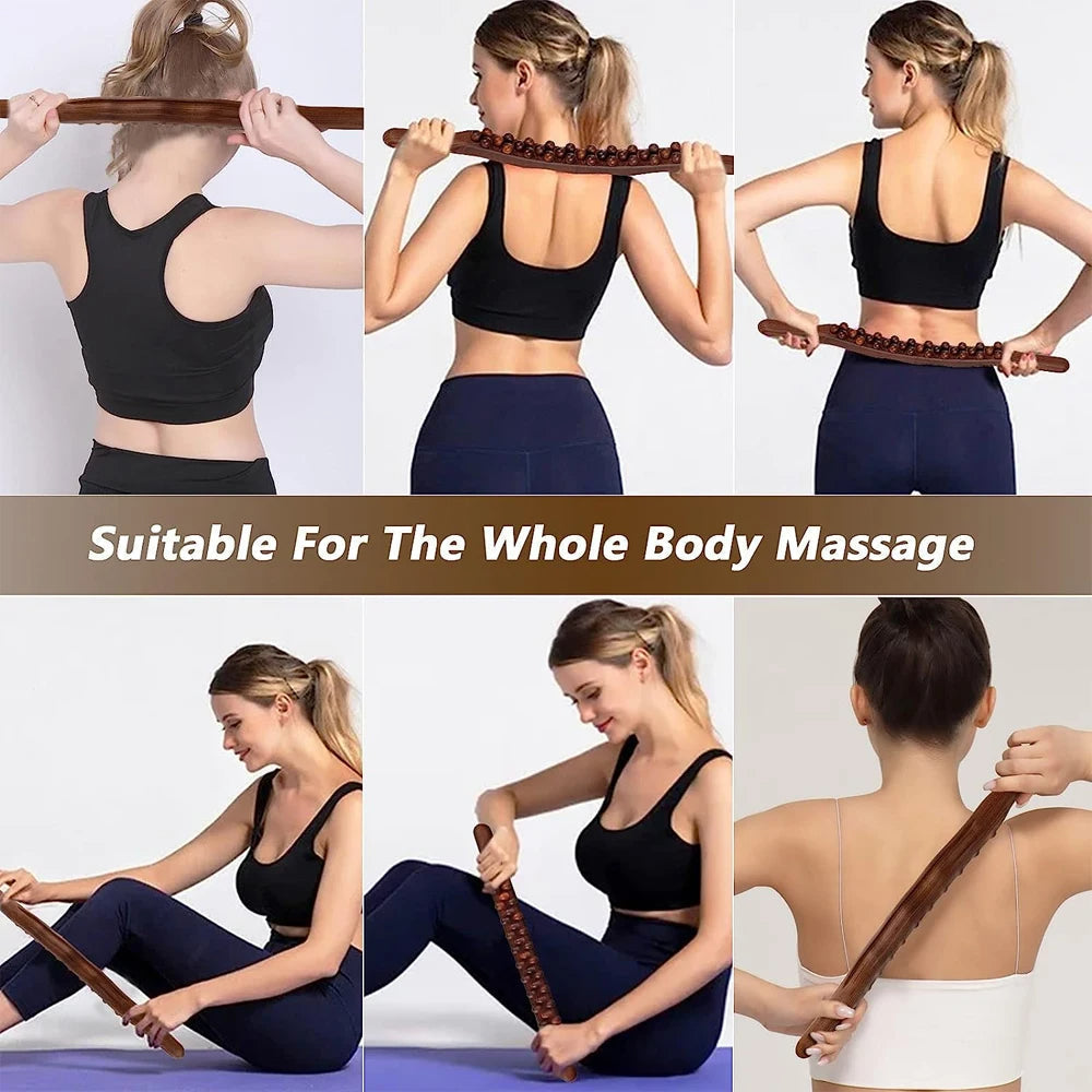 WoodRelax Gua Sha Massage Stick – 60 cm Massage Tool Made of Natural Wood for Deep Muscle Relaxation