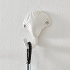 White Cast Iron Nautical Ocean Figure Sculpture Decorative Utility Wall Hook Set of 3 - Shell, Crab, Seahorse