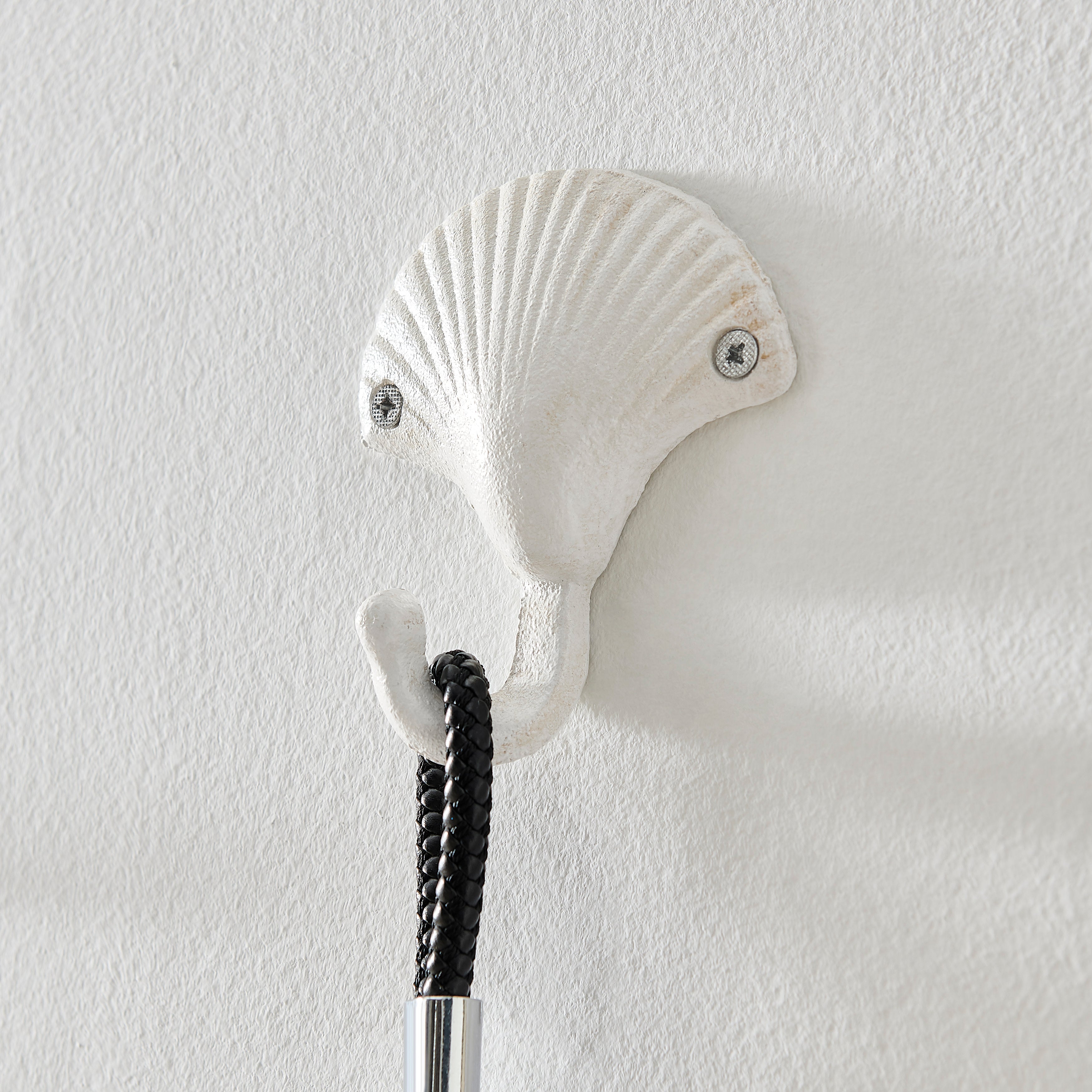 White Cast Iron Nautical Ocean Figure Sculpture Decorative Utility Wall Hook Set of 3 - Shell, Crab, Seahorse