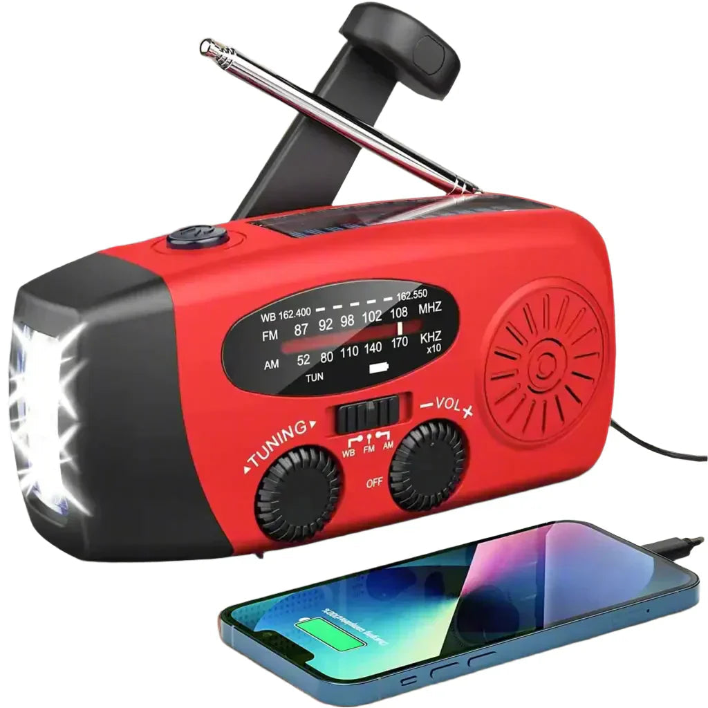 Emergency Solar Radio with Crank – Portable Dynamo Radio with Power Bank & LED Flashlight