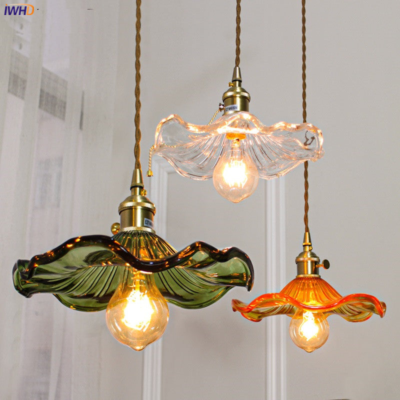 NORDIC DESIGN LED HANGING LAMP | COLOURED GLASS & COPPER LIGHTING FOR BEDROOM, LIVING ROOM & BAR