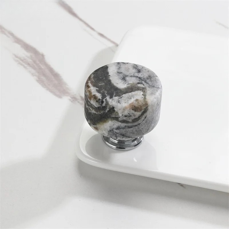 Nordic Marble Cabinet Knobs Aluminum Base Single Hole Drawer Pulls