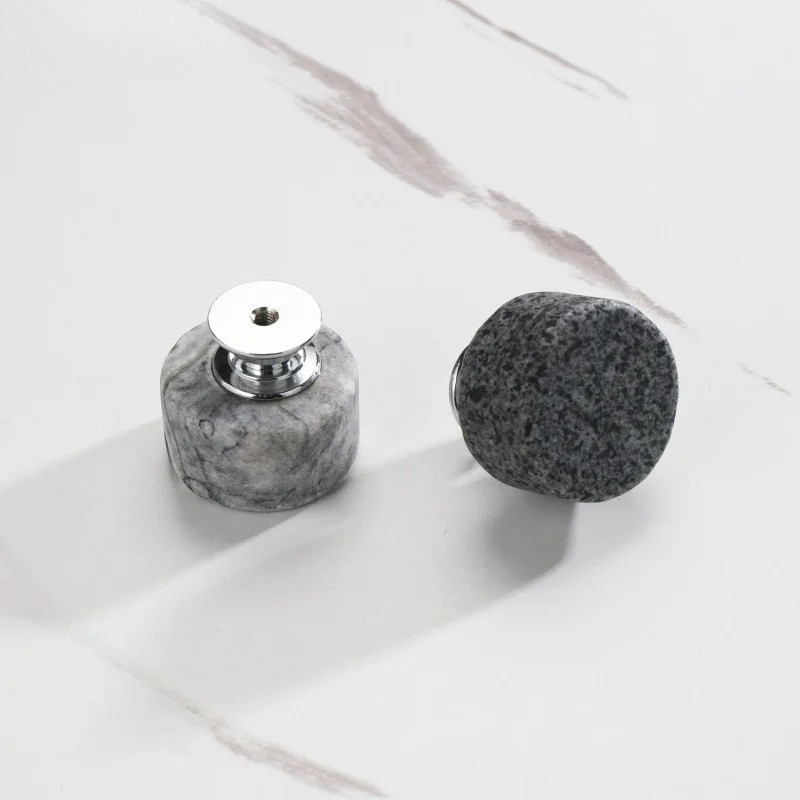 Nordic Marble Cabinet Knobs Aluminum Base Single Hole Drawer Pulls