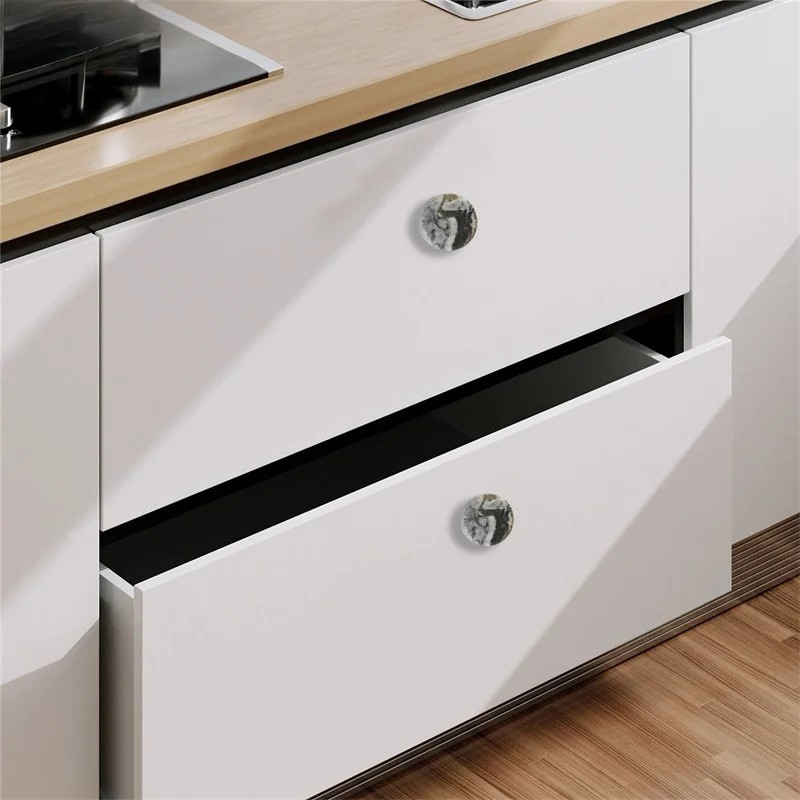 Nordic Marble Cabinet Knobs Aluminum Base Single Hole Drawer Pulls