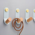 Scandinavian Pastel Wall Hook with Oak & Brass