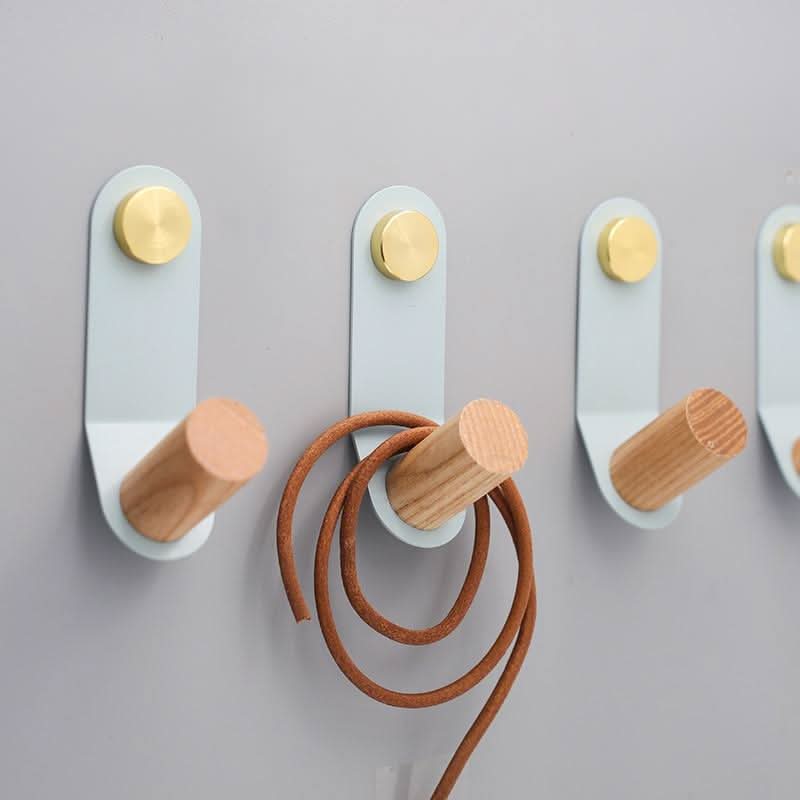 Scandinavian Pastel Wall Hook with Oak & Brass