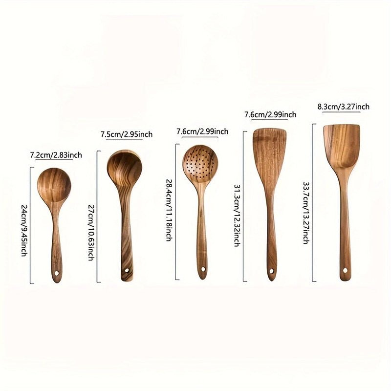 FJORDFLAME SET – Sustainable 5-Piece Teak Wood Kitchen Utensil Set
