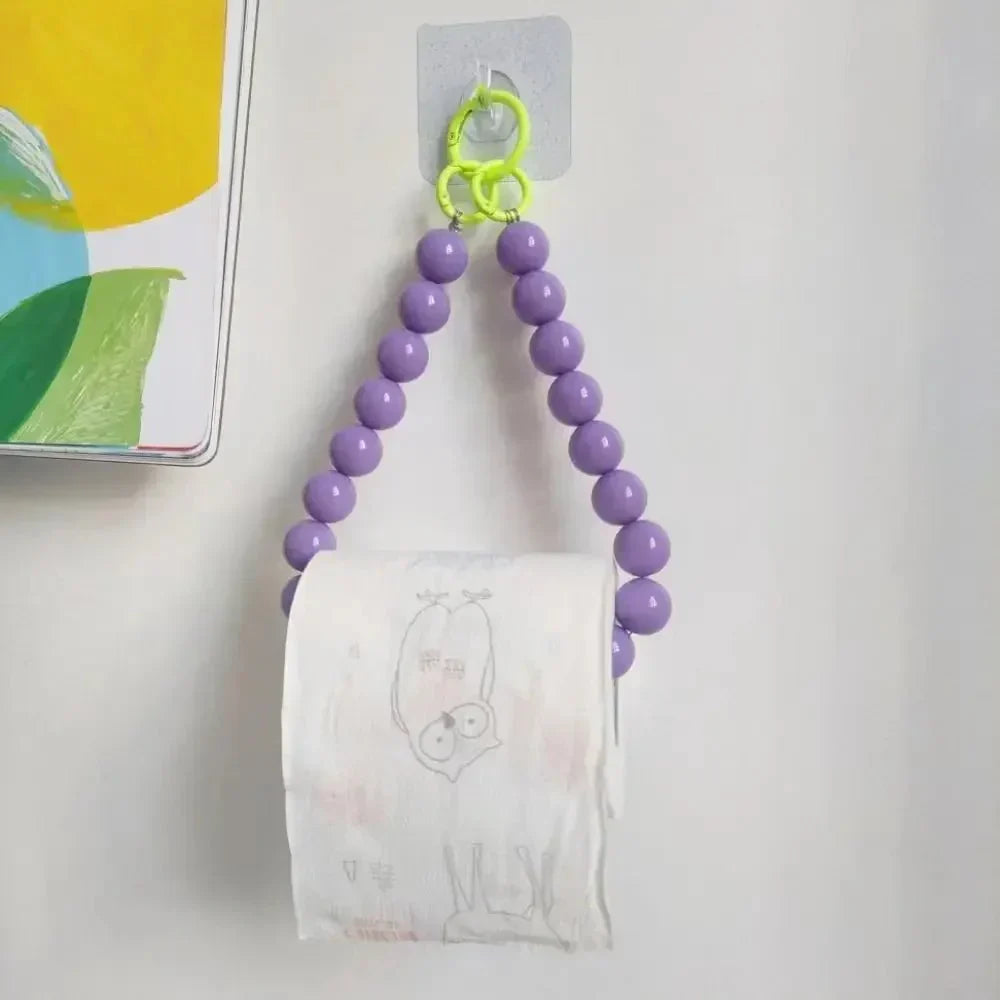 Innovative hanging toilet paper holder with beads