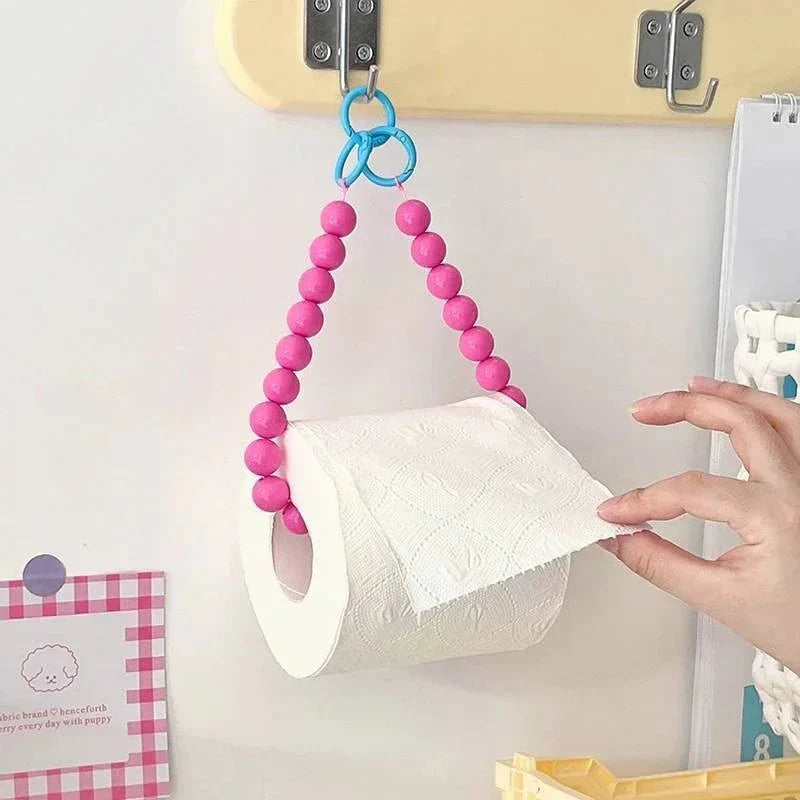 Innovative hanging toilet paper holder with beads