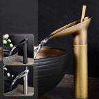 Antique Brass Waterfall Basin Tap – Vintage Bathroom Mixer Faucet with Hot & Cold Control