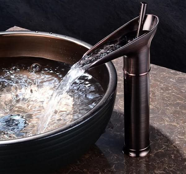 Antique Brass Waterfall Bathroom Sink Faucet