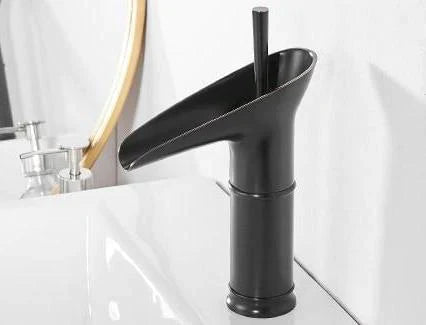 Antique Brass Waterfall Basin Tap – Vintage Bathroom Mixer Faucet with Hot & Cold Control