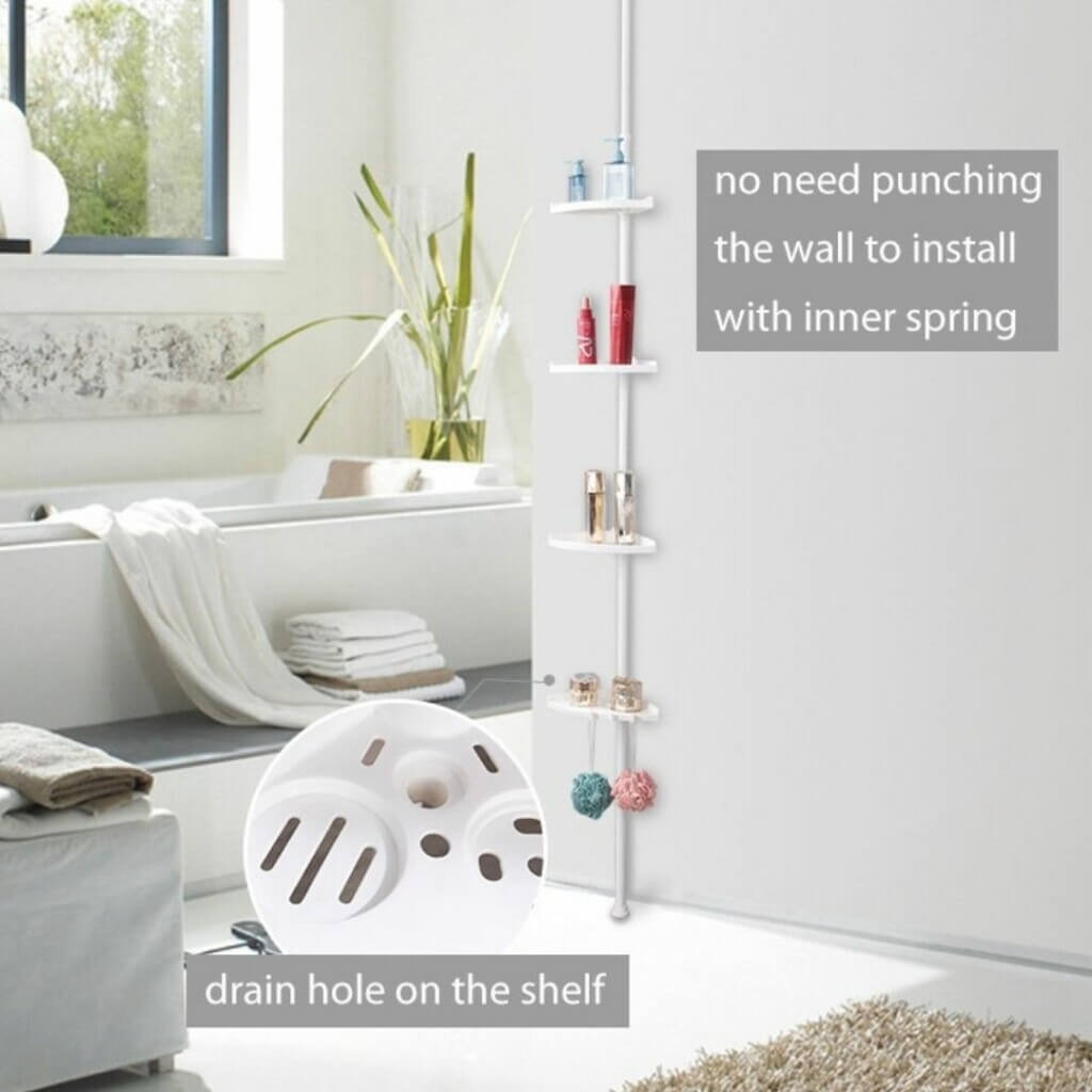 Organiva Premium Shower Storage Tower | Extendable bathroom shelf with waterproof design
