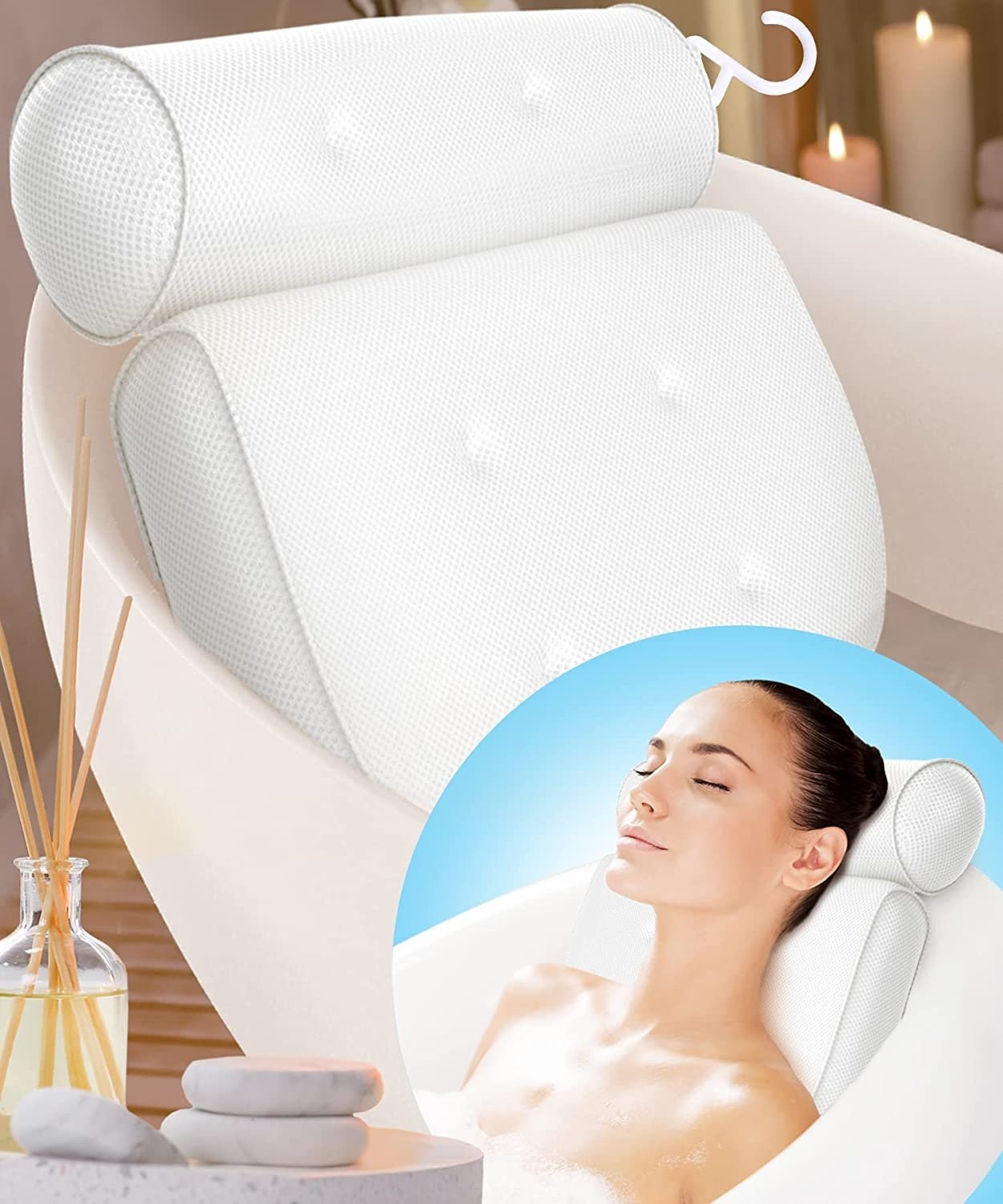 Orthopedic Bathtub Pillow - Breathable Bathtub Headrest Pillow made of 3D Mesh Fabric with Suction Cups