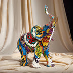 Abstract Elephant Statue – Colourful African Design with Raised Trunk for Good Luck