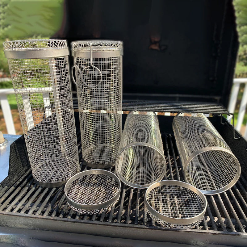 Stainless Steel Rolling BBQ Grill Basket – Rotating Design for Perfectly Grilled Food