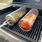 Stainless Steel Rolling BBQ Grill Basket – Rotating Design for Perfectly Grilled Food