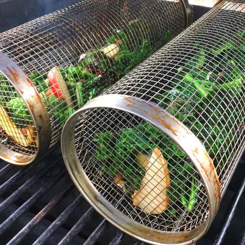 Stainless Steel Rolling BBQ Grill Basket – Rotating Design for Perfectly Grilled Food